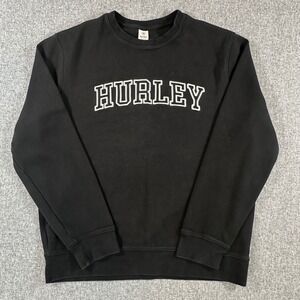 Hurley Mens Long Sleeve Pique Sweater Black Crewneck Logo Pullover Size S